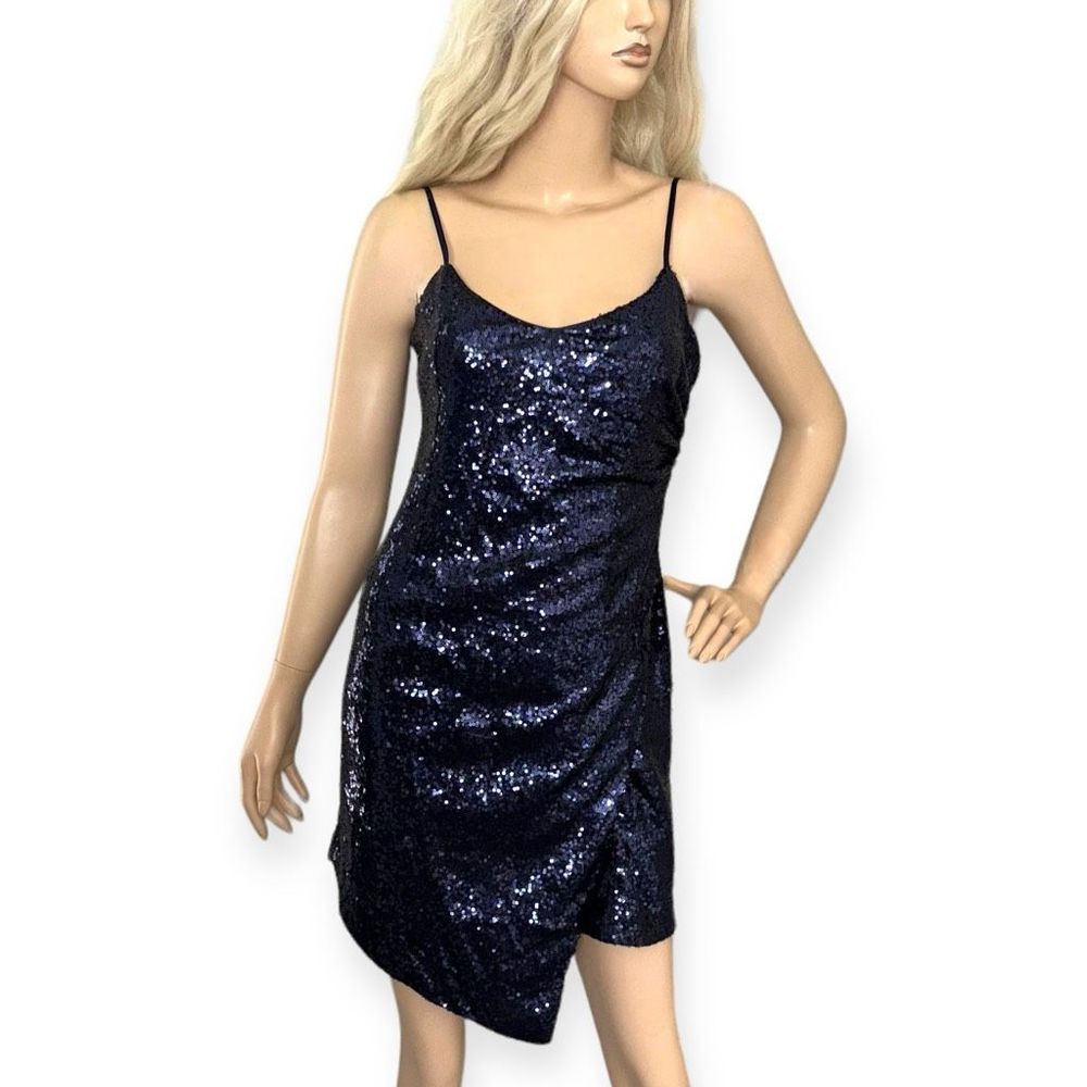 LULUS Disco Nights Sequin Bodycon Mini Dress in Navy Blue Size Med NEW - Picture 3 of 16